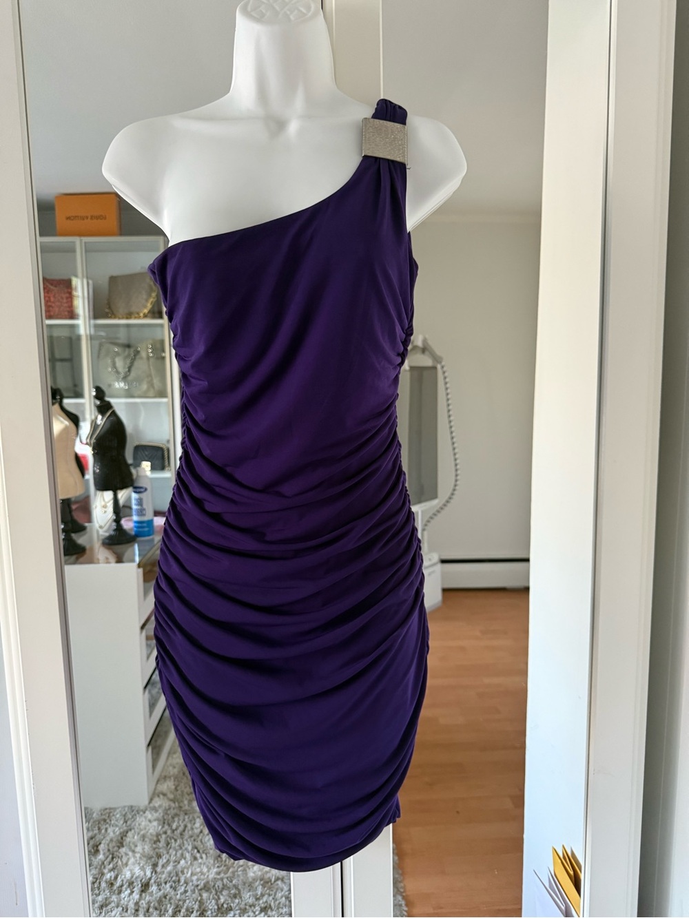 Sweet Storm One-Shoulder Ruched Purple Party Dress with Silver Accent - medium